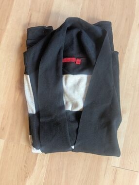 Black and Off-whiteOpen Front Cardigan, Cowl collar